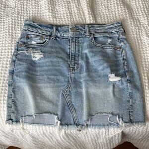 American Eagle Outfitters Light Blue Distressed Mini Skirt